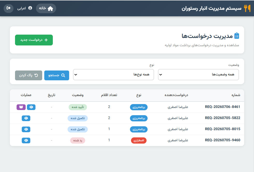 مدیریت درخواست