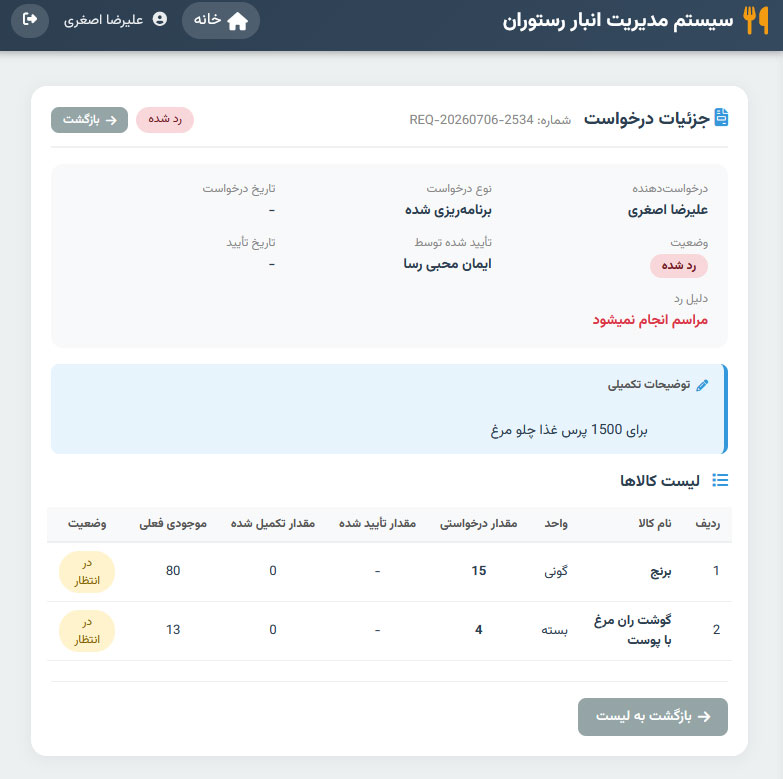 درخواست رد شده