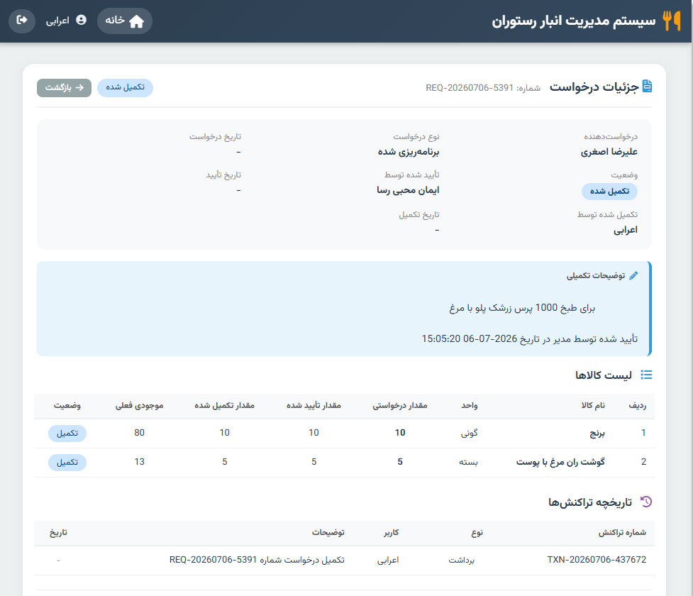درخواست تکمیل شده